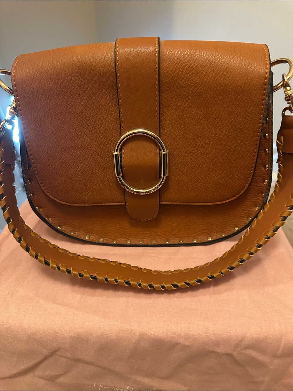 Poppy & Peonies Cognac Shoulder Bag with Gold Ring